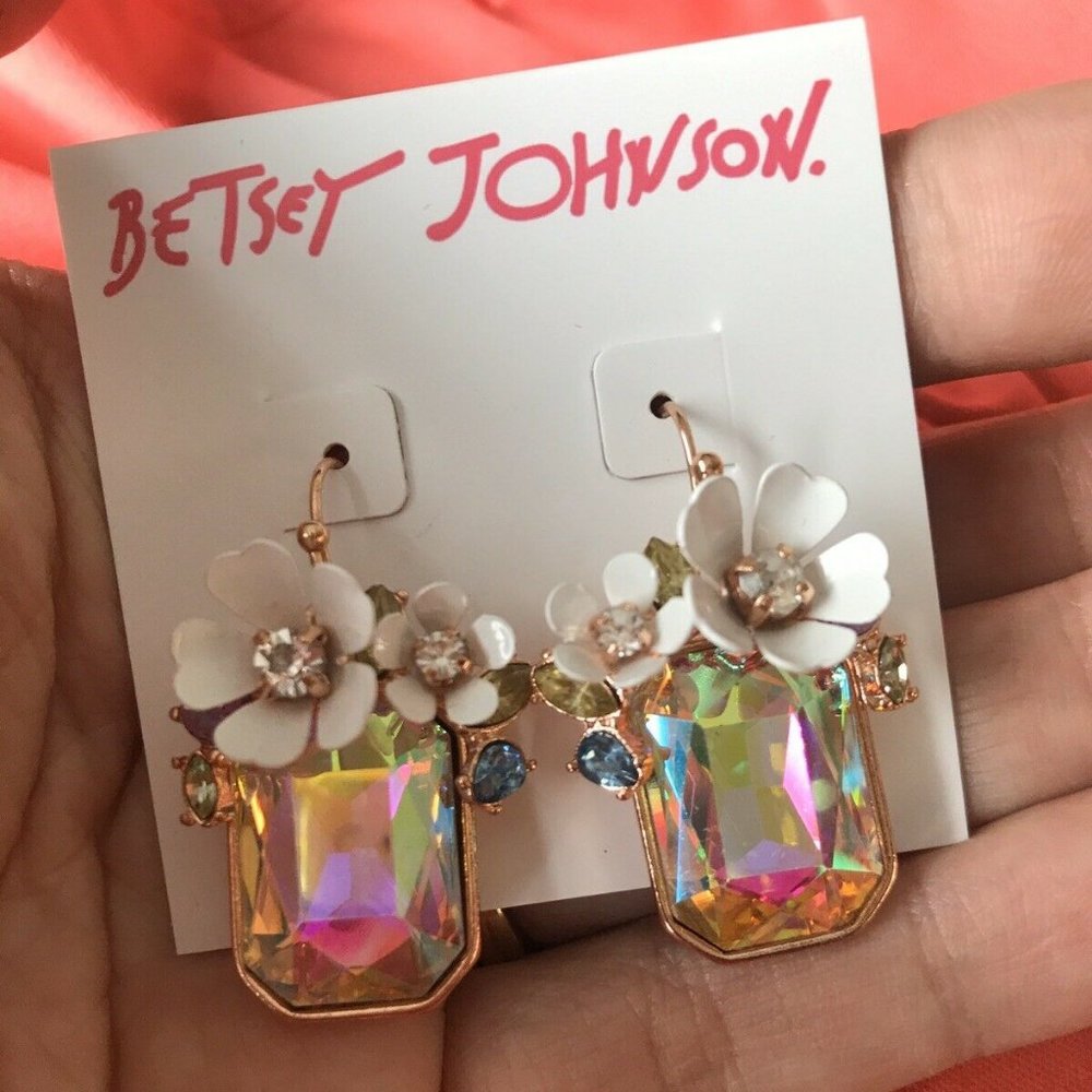 Betsey Johnson Flower Rectangle Drop Earrings